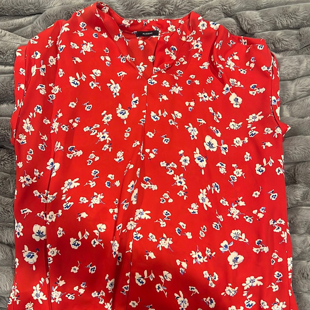 Red floral blouse